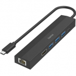 Hama USB-C Hub, 3x USB-A 3.2 Gen 1, USB-C, HDMI, LAN, must - USB jagaja / 00200144