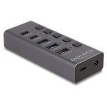 USB 5 Gbps Hub mit 2 x USB Typ-A und 2 x USB Type-C&trade; Buchse und 1 x Schnellladeport + Schalter