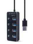 Gembird HUB USB black 4xUSB3.1 switches on/off