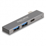 DELOCK 3 Port Slim USB Hub mit USB Type-C zu 1 x USB 5 Gbps USB Type-C + 2 x USB 5 Gbps Typ-A