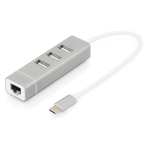 DIGITUS USB Adapter USB2.0/C -> RJ45 Ethernet+3-Port-Hub wei