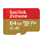 SanDisk Extreme - microSDXC UHS-I (microSDXC to SD adapter included) - 64 GB - Read 170 MB/s, Write 80 MB/s