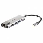 USB-C HUB 5Port D-Link DUB-M520 2xUSB3.2 Gigabit Lan RJ45 USB-C HDMI 4K passiv Silver Black