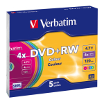 1x5 Verbatim DVD+RW 4,7GB 4x Speed Colour Surface Slimcase