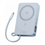 UGREEN PB773 MagFlow 10.000mAh 25W Magnetic Wireless Powerbank Qi2 integriertes 30W USB-C Schnellladekabel MagSafe-kompatibel silbe