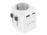 GEMBIRD Grounded universal travel power adapter 20W white