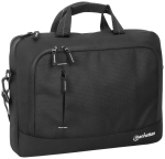 Manhattan Helsinki Eco Friendly Laptop Bag 14.1", Top Loader, Black, Padded Notebook Compartment, Front and Multiple Interior Pockets, Padded Handle, Trolley Strap, Recycled Materials, Black, Shoulder Strap (removable), Notebook Case, Three Year Warranty