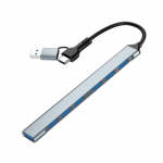 Gembird 7-port USB hub (1x USB 3.2 + 6x USB 2.0), USB-A + USB-C, Silver | UHB-ACM-U3P1U2P6-01