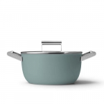 Haudepott Smeg, 24cm, 2 k&auml;epidet, klaas kaanega, smaragdroheline