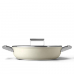 S&uuml;gav pann Smeg, 28cm, 2 k&auml;epidet, klaas kaanega, kreem