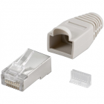 Goobay 68746 RJ45 pistik, CAT 5e STP varjestatud, t&otilde;mbekindla kaitsekingaga, hall | &uuml;mmarguse kaabli jaoks, 6,4 mm keermestatud kaablijuhtmega, &uuml;ksikutes pakendites (1 komplekt pol&uuml;koti kohta) Tehnilised andmed &Uuml;hendused &Uuml;hendus, t&uuml;&uuml;p RJ45 isane (8P8 ...
