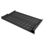 Digitus | Fixed Shelf for Racks | DN-19 TRAY-1-SW | Black | The shelves for fixed mounting can be installed easy on the two front 483 mm (19&ldquo;) profile rails of your 483 mm (19&ldquo;) network- or server cabinet. Due to their stable, perforated steel sheet with