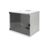 Digitus | 9U wall mounting cabinet | DN-19 09-U-S-1 | Grey | Safety class rating IP20. Lockable safety-glass door. 200&deg; door opening angle. Front door: Glass door, single opening. Unmounted 460x540x400 mm. SOHO