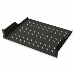 Digitus | 2U Fixed Shelf for Racks | DN-19 TRAY-2-SW | Black | Perfect for storage of components which are not 483 mm (19&rdquo;) suitable. Slim design which takes space of 2 height units. Easy and quick to mount or dismount. Dimensions 88x482x349 mm, up to 25
