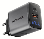 AXAGON ACU-PQ67D GaN Wall charger 67W, USB-A + USB-C, PD3.0/PPS/QC4+/SF, Black