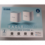SALE OUT. D-Link M15-2 EAGLE PRO AI AX1500 Mesh System D-Link EAGLE PRO AI AX1500 Mesh System M15-2 (2-pack) 802.11ax 1200+300 Mbit/s 10/100/1000 Mbit/s Ethernet LAN (RJ-45) ports 1 Mesh Support Yes MU-MiMO Yes No mobile broadband Antenna type 2 x 2. ...