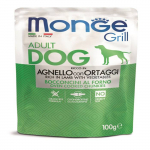 Monge Grill Dog Pouches m&auml;rgtoit koertele lambaliha ja k&ouml;&ouml;giviljadega, 100 g