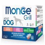Monge Grill Mix Dog m&auml;rgtoidu komplekt koertele l&otilde;he, sealiha ja lambaga, 12 x 100 g