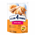 CLUB 4 PAWS Premium T&auml;iss&ouml;&ouml;t t&auml;iskasvanud kassidele vasikalihaga, 0,3 kg