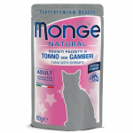 Monge Natural Wet Cat Pouches m&auml;rgtoit kassidele tuunikala ja krevettidega, 80 g