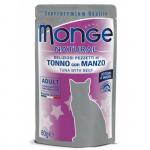 Monge Natural Wet Cat Pouches m&auml;rgtoit kassidele tuunikala ja veiselihaga, 80 g