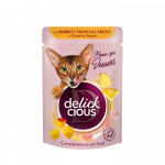 Delickcious t&uuml;kid k&uuml;&uuml;likuliha ja troopiliste puuviljadega koorekastmes kassidele, 80 g