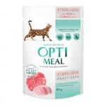 OPTIMEAL&trade; T&auml;isv&auml;&auml;rtuslik konserv steriliseeritud ja steriliseeritud kassidele veise- ja kalkunifileega tarretis, 85 g