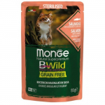 Monge BWILD Cat Pouches teraviljavaba m&auml;rgtoit steriliseeritud kassidele l&otilde;he, krevettide ja k&ouml;&ouml;giviljadega, 85 g