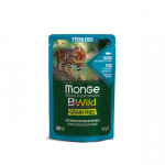 Monge BWILD Cat Pouches teraviljavaba m&auml;rgtoit steriliseeritud kassidele tuunikala, krevettide ja k&ouml;&ouml;giviljadega, 85 g