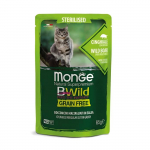 Monge BWILD Cat Pouches teraviljavaba m&auml;rgtoit steriliseeritud kassidele sealiha ja k&ouml;&ouml;giviljadega, 85 g