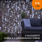 Valguskardin (k&uuml;lmvalged LED-lambipirnid) PROLED IP67 6x2 m