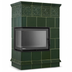 Kamin plaaditud p&otilde;randaga ja malmist nurgak&uuml;ttega - PORTO 13 KW Green