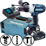 L&ouml;&ouml;ktrell-kruvikeeraja Makita DHP451RTJ; 18 V; 2x5,0 Ah aku