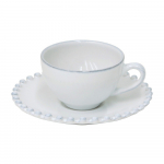 Valge keraamiline kruus koos taldrikuga , maht 70 ml Pearl - Costa Nova