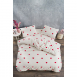 Kreem 4-osaline Renforc&eacute; puuvillane pikendatud voodipesu kaheinimesevoodile koos linaga 200x220 cm Mini Hearts - Mila Home
