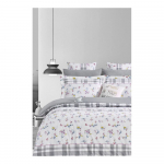 Valge-hall Renforc&eacute; puuvillane voodipesu kaheinimesevoodile koos linaga/4-osaline 200x220 cm - Mila Home