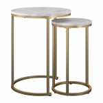 Valged-kuldsed &uuml;mmargused kohvilauad marmorist dekooriga, &oslash; 45 cm, 2 tk komplektis Amelia - CosmoLiving by Cosmopolitan