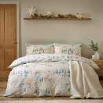 Flanellist kaheinimesevoodipesu naturaalses v&auml;rvitoonis 200x200 cm Brushed Christmas Deer - Catherine Lansfield