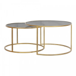 &Uuml;mmargune klaasist kohvilaud 2 tk komplektis, kuldne &oslash; 75 cm Duarte - Light & Living
