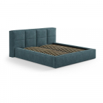 Sinine polsterdatud kaheinimesevoodi panipaigaga ja liistudest raamiga 160x200 cm Simon Darren - Micadoni