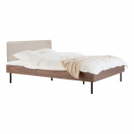 Polsterdatud/puitlaastplaadist kaheinimesevoodi p&auml;hklipuust dekooriga ja liistudest raamiga 180x200 cm tumedas naturaalses v&auml;rvitoonis Streiko - noo.ma