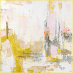 Tr&uuml;kitud/k&auml;sitsi maalitud elementidega l&otilde;uendimaal 102x102 cm New Age Yellow - Malerifabrikken