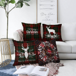 Komplekt 4 &scaron;enillist padjap&uuml;&uuml;rilehtedest Tartan Merry Christmas, 55 x 55 cm. - Minimalist Cushion Covers