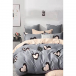 Hall-beež Renforc&eacute; puuvillane pikendatud voodipesu kaheinimesevoodile koos linaga/4-osaline 200x220 cm Double Heart - Mila Home