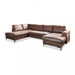 Pruun U-kujuline diivanvoodi kunstnahast Vintage, vasakpoolne nurk Lofty Lilly - Miuform