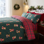 Punane/tumeroheline &uuml;heinimesevoodipesu 135x200 cm Christmas Tartan Teddy Bear - Catherine Lansfield