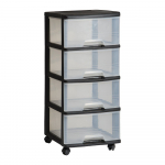 Must l&auml;bipaistvast plastikust ratastega riiul 37x80,5 cm - Curver