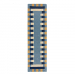 Sinine k&auml;sitsi kootud villane koridorivaip 60x230 cm Kai Wool Border - Flair Rugs