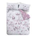 Roosa/helehall pikendatud voodipesu kaheinimesevoodile 230x220 cm Scatter Butterfly - Catherine Lansfield