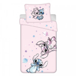 Roosa puuvillane laste &uuml;hekohaline voodipesukomplekt 140x200 cm Lilo ja Stitch "Universe" &ndash; Jerry Fabrics